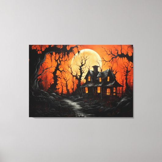 Halloween Haunted Manor bij Amber Dusk Canvas Afdruk (Voorkant)