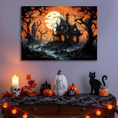 Halloween Haunted Manor bij Amber Dusk Canvas Afdruk