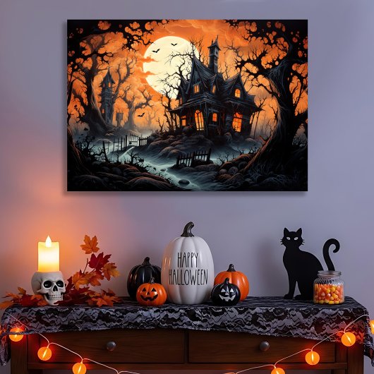 Halloween Haunted Manor bij Amber Dusk Canvas Afdruk
