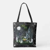 Halloween haunted mansion canvas tas, spoken tote bag (Achterkant)
