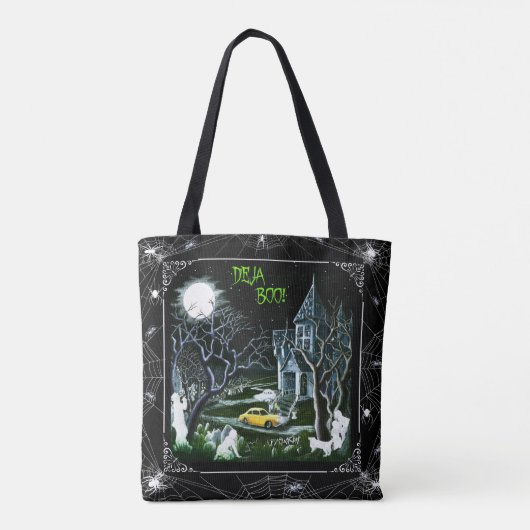 Halloween haunted mansion canvas tas, spoken tote bag (Achterkant)