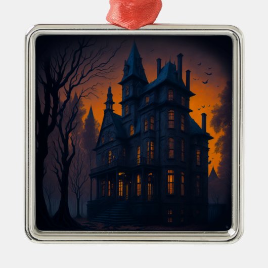 Halloween Haunted Mansion Metalen Ornament (Voorkant)