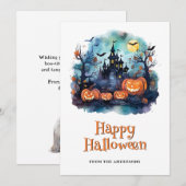 Halloween Haunted Mansion Pumpkins Bats Ghost Feestdagenkaart (Voorkant / Achterkant)