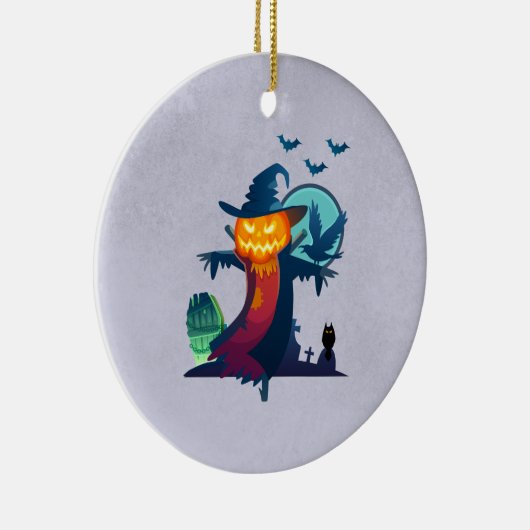 Halloween Haunted Scarecrow met vleermuizen en een Keramisch Ornament (Rechts)