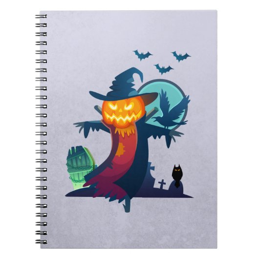 Halloween Haunted Scarecrow met vleermuizen en een Notitieboek (Voorkant)