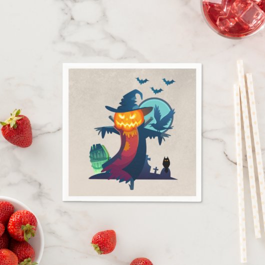 Halloween Haunted Scarecrow met vleermuizen en een Servetten (Insitu)