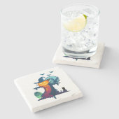 Halloween Haunted Scarecrow met vleermuizen en een Stenen Onderzetter (Zijkant)