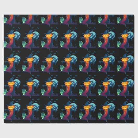 Halloween Haunted Scarecrow met vleermuizen en kip Cadeaupapier (Vlak)