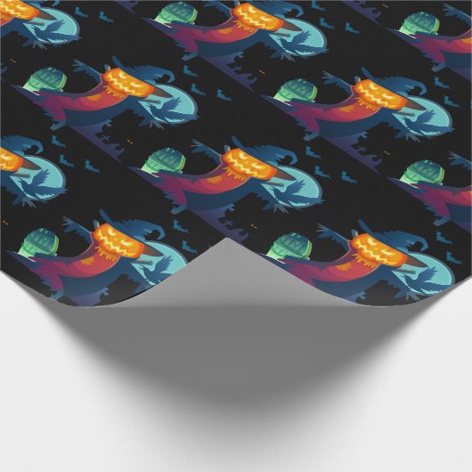 Halloween Haunted Scarecrow met vleermuizen en kip Cadeaupapier (Hoek)