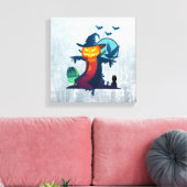 Halloween Haunted Scarecrow met vleermuizen en kip Canvas Afdruk (Insitu (Woonkamer))