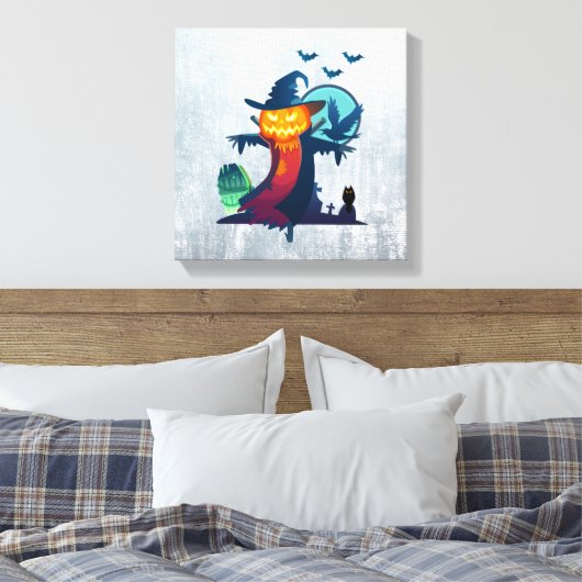 Halloween Haunted Scarecrow met vleermuizen en kip Canvas Afdruk (Insitu (Slaapkamer))