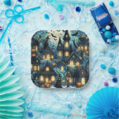 Halloween Haunted Scene Papieren Bordje (Feest)