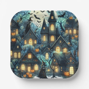 Halloween Haunted Scene Papieren Bordje