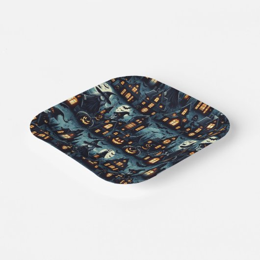 Halloween Haunted Scene Papieren Bordje (Gebogen)