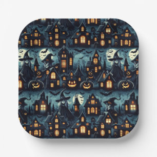 Halloween Haunted Scene Papieren Bordje