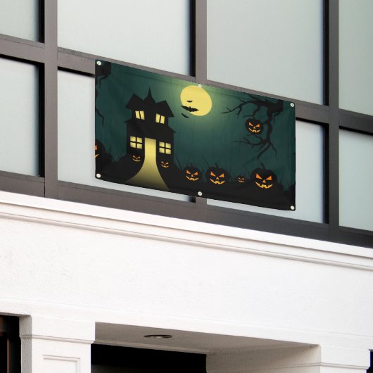 Halloween Haunted Scene Spandoek (Buitenkant Gebouw)