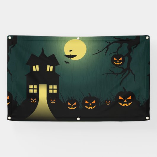 Halloween Haunted Scene Spandoek (Horizontaal)