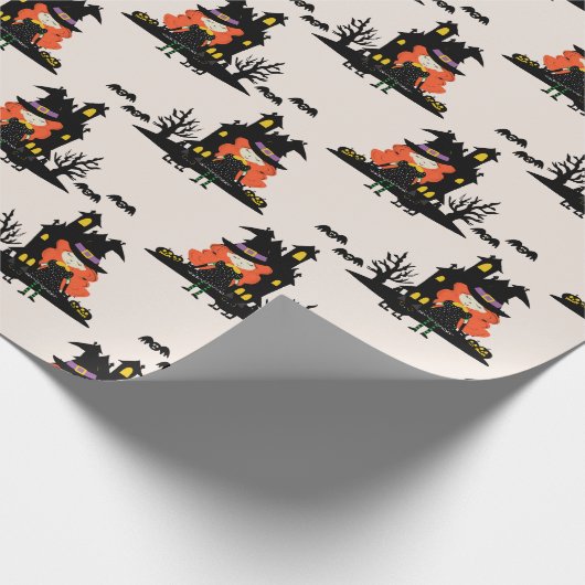 Halloween Haunted Witch House Beige Cadeaupapier (Hoek)
