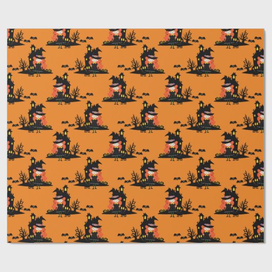 Halloween Haunted Witch House Sinaasappel Cadeaupapier (Vlak)