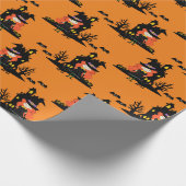 Halloween Haunted Witch House Sinaasappel Cadeaupapier (Hoek)