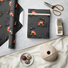Halloween Haunted Witch House Zwart Cadeaupapier