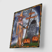 Halloween Haunted Witch Pumpkin House Vierkante Klok (Hoek)