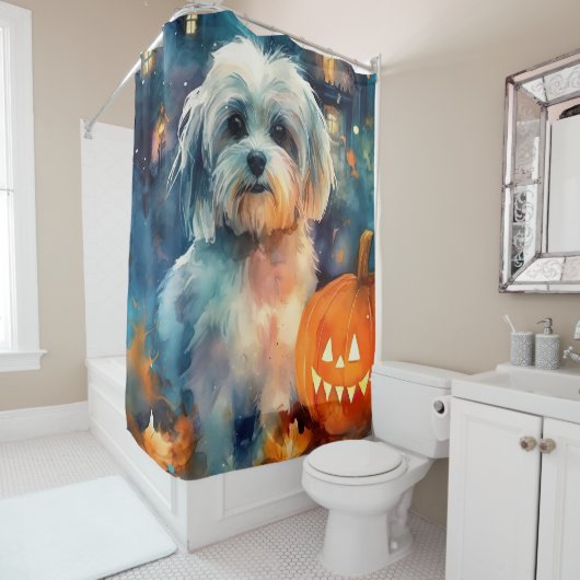 Halloween Havanese met pompoenen eng Douchegordijn (In situ)