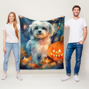Halloween Havanese met pompoenen eng Fleece Deken