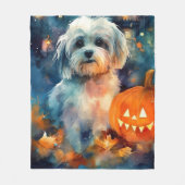 Halloween Havanese met pompoenen eng Fleece Deken (Voorkant)