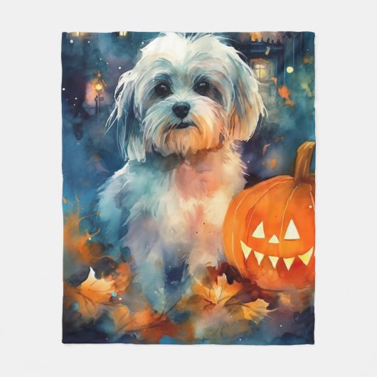 Halloween Havanese met pompoenen eng Fleece Deken (Voorkant)