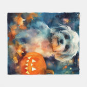 Halloween Havanese met pompoenen eng Fleece Deken (Voorkant (Horizontaal))