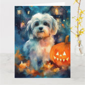 Halloween Havanese met pompoenen eng Kaart (Gele Bloem)