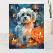 Halloween Havanese met pompoenen eng Kaart (Voorkant)