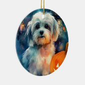 Halloween Havanese met pompoenen eng Keramisch Ornament (Rechts)