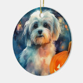 Halloween Havanese met pompoenen eng Keramisch Ornament (Links)