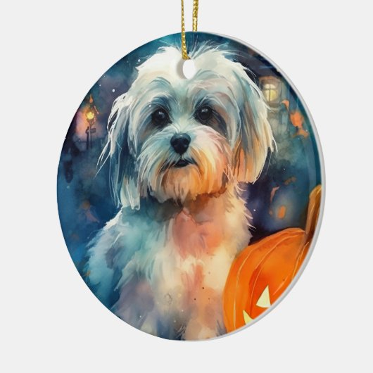 Halloween Havanese met pompoenen eng Keramisch Ornament (Links)