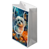 Halloween Havanese met pompoenen eng Klein Cadeauzakje (Voorkant Gekanteld)