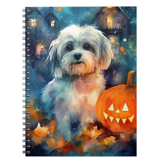 Halloween Havanese met pompoenen eng Notitieboek (Voorkant)