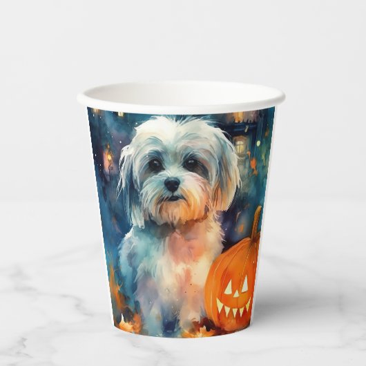 Halloween Havanese met pompoenen eng Papieren Bekers (Voorkant)