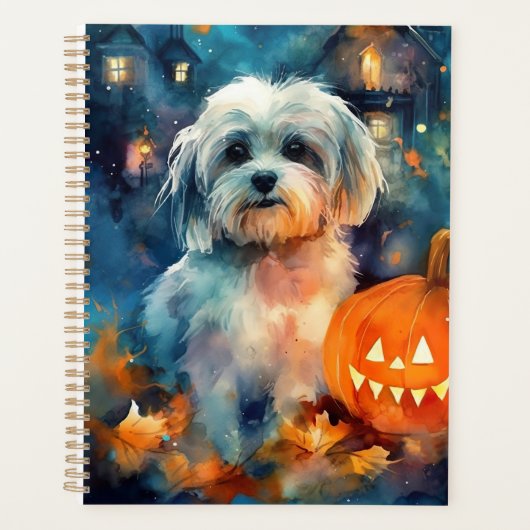 Halloween Havanese met pompoenen eng Planner (Voorkant)
