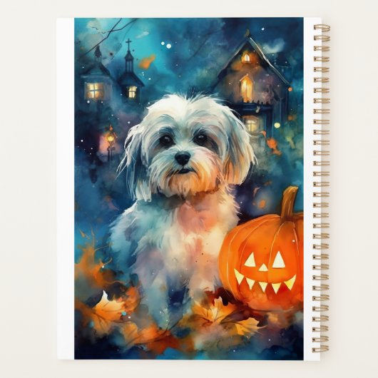 Halloween Havanese met pompoenen eng Planner (Achterkant)