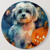 Halloween Havanese met pompoenen eng Ronde Button 6,0 Cm (Voorkant)