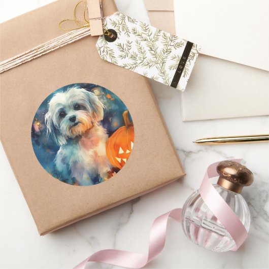 Halloween Havanese met pompoenen eng Ronde Sticker (Geschenken)