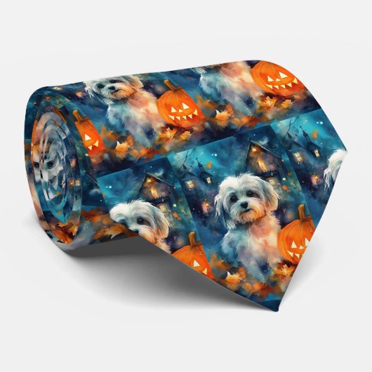 Halloween Havanese met pompoenen eng Stropdas (Opgerold)