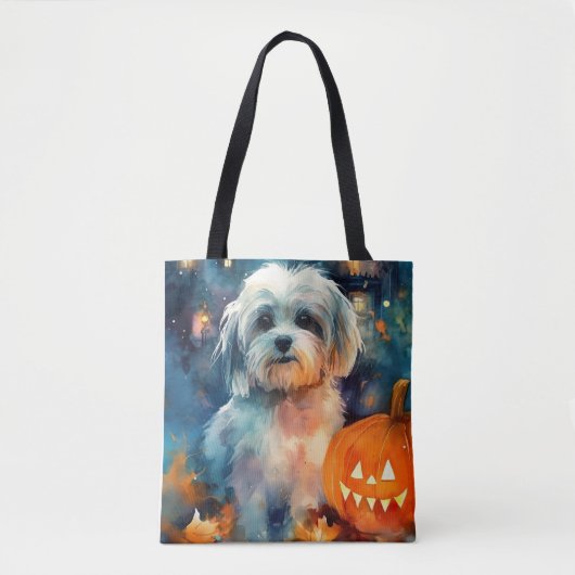Halloween Havanese met pompoenen eng Tote Bag (Voorkant)
