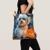 Halloween Havanese met pompoenen eng Tote Bag (Dichtbij)