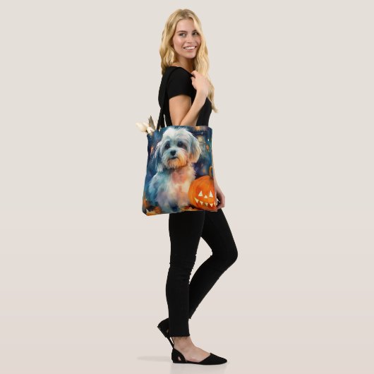 Halloween Havanese met pompoenen eng Tote Bag (Op model)
