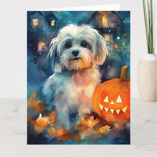 Halloween Havanese Met Pompoenen Griezelen Kaart (Voorkant)