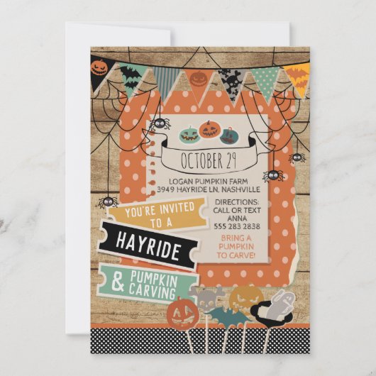 Halloween Hayride en Pompoen Carving Uitnodiging (Voorkant)