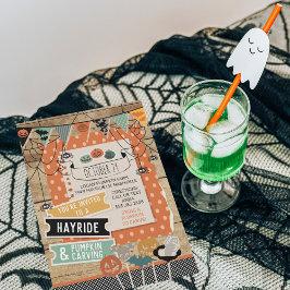 Halloween Hayride en Pompoen Carving Uitnodiging